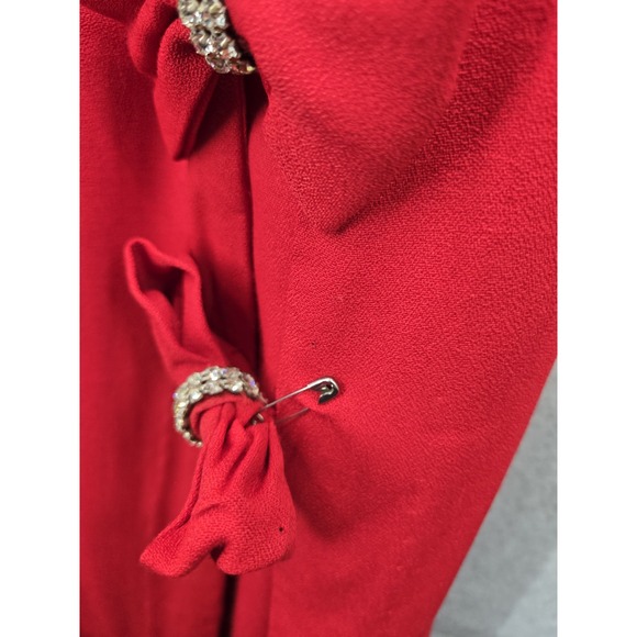 Jessica McClintock Gunne Sax Dress Red Prom Formal Slit 7/8 Long Rhinestones - Picture 4 of 14